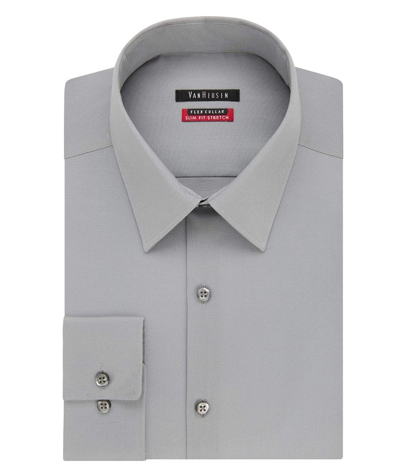 Van Heusen mens Slim Fit Flex Collar Stretch Solid Dress Shirt, Grey Mist, 16.5 Neck 32 -33 Sleeve US - Image 3